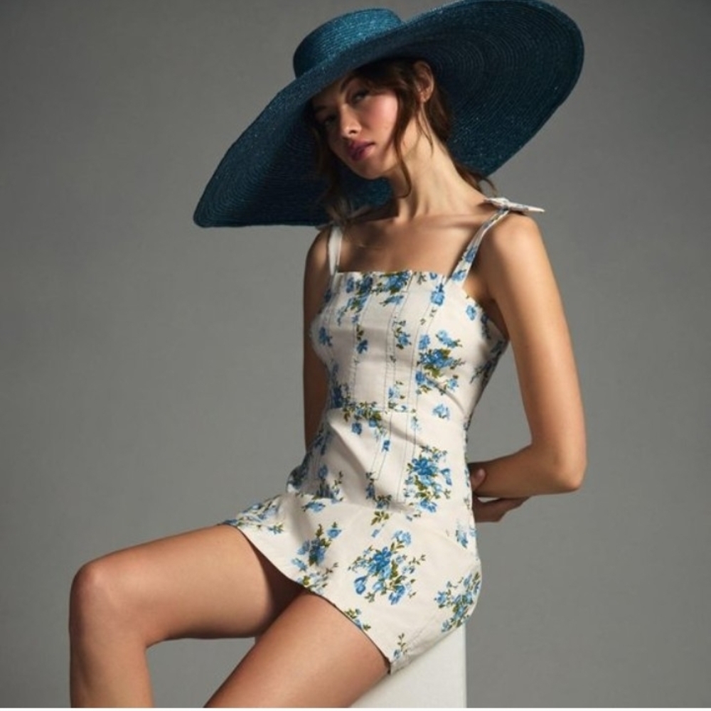 Anthropologie Blue Floral Mini Dress